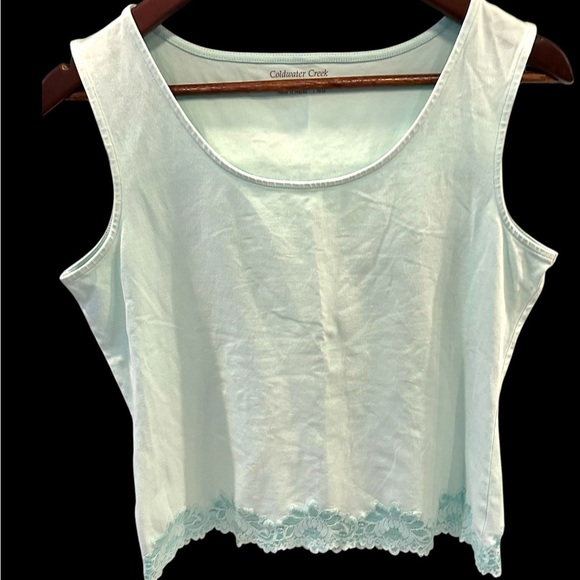 Coldwater Creek Lace Bottom Stretch sleeveless Tank Pistachio Mint Sz M - Picture 2 of 8